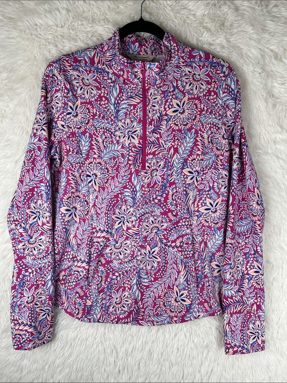 Tommy Bahama Pink Floral Zip-Front Golf & Tennis Top
